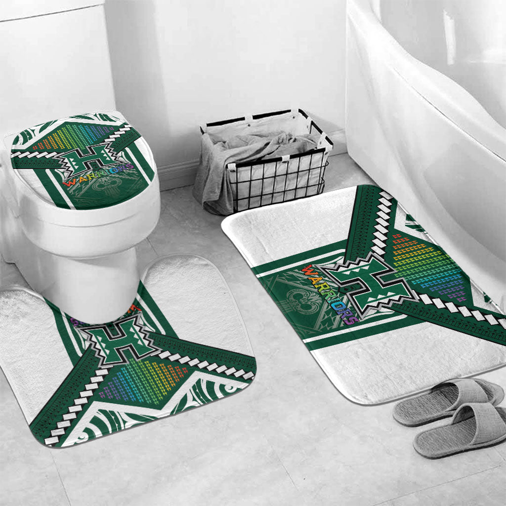 Hawaii Warriors Football Bathroom Set Rainbow Kakau Pattern Green LT05 Mat Set Only (3 pcs) One Size Green - Polynesian Pride
