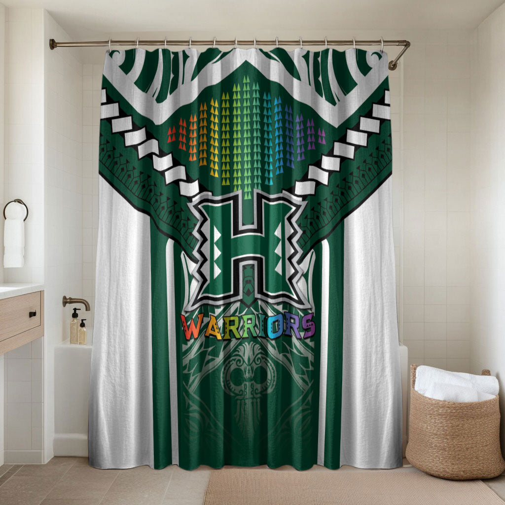 Hawaii Warriors Football Bathroom Set Rainbow Kakau Pattern Green LT05 Shower Curtain Only Green - Polynesian Pride