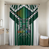 Hawaii Warriors Football Bathroom Set Rainbow Kakau Pattern Green LT05 Shower Curtain Only Green - Polynesian Pride