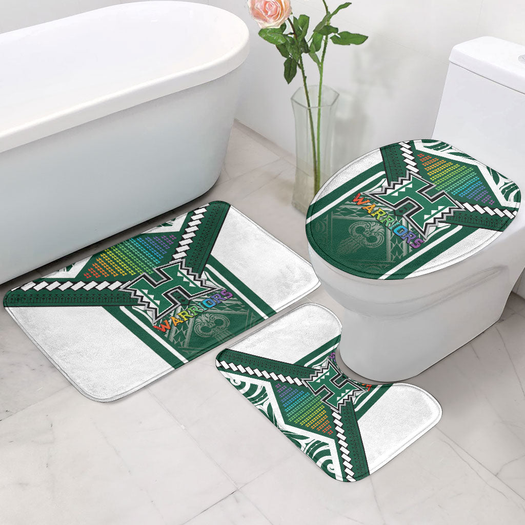 Hawaii Warriors Football Bathroom Set Rainbow Kakau Pattern Green LT05 - Polynesian Pride