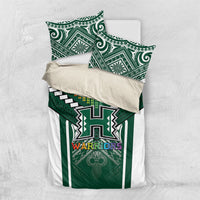 Hawaii Warriors Football Bedding Set Rainbow Kakau Pattern Green LT05 US Twin 172cm x 218cm Green - Polynesian Pride