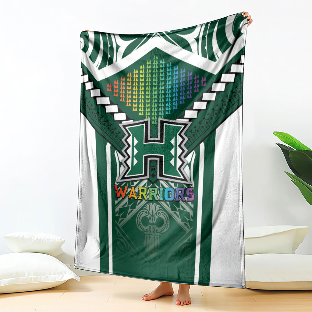 Hawaii Warriors Football Blanket Rainbow Kakau Pattern Green LT05 - Polynesian Pride