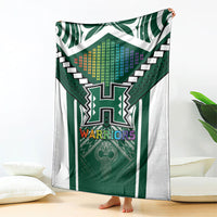 Hawaii Warriors Football Blanket Rainbow Kakau Pattern Green LT05 - Polynesian Pride