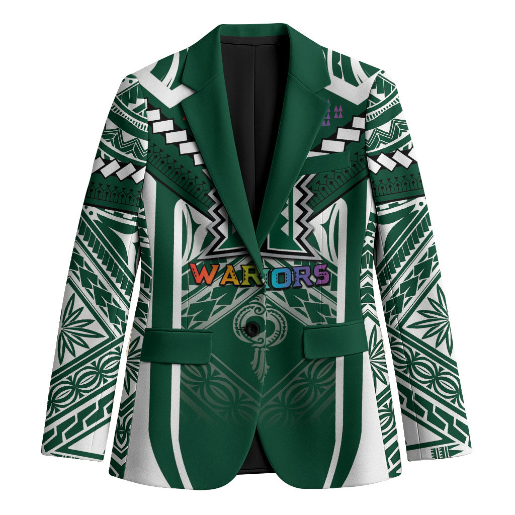 Custom Hawaii Warriors Football Blazer Rainbow Kakau Pattern Green LT05 Unisex Green - Polynesian Pride