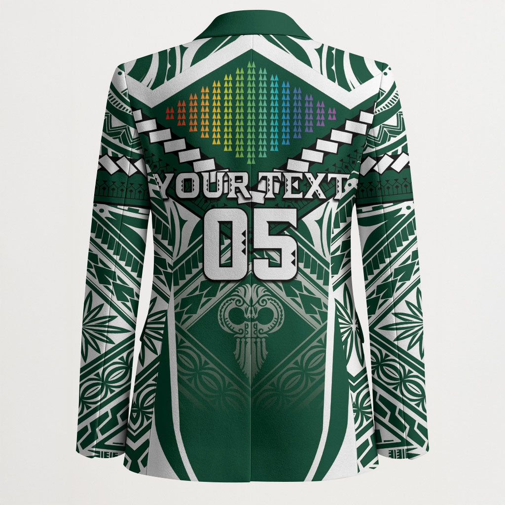 Custom Hawaii Warriors Football Blazer Rainbow Kakau Pattern Green LT05 - Polynesian Pride