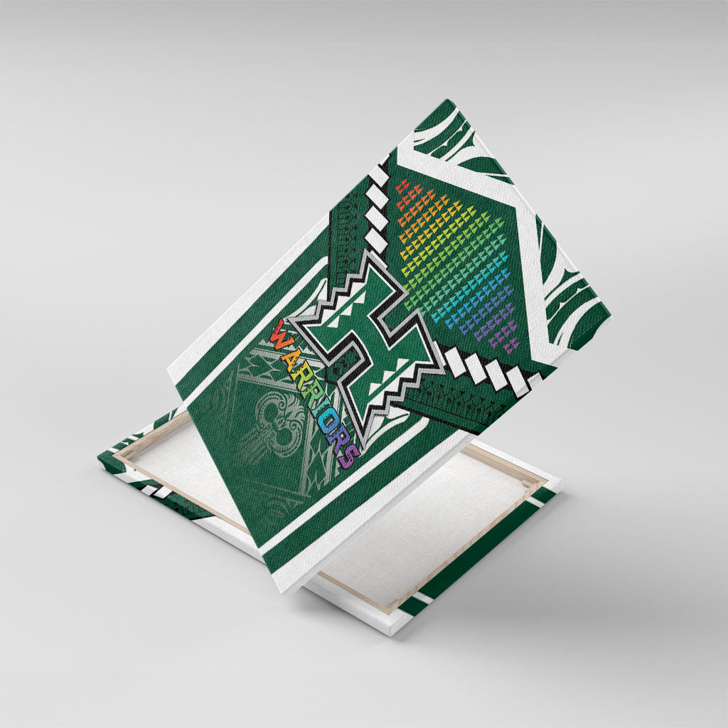 Hawaii Warriors Football Canvas Wall Art Rainbow Kakau Pattern Green LT05 With Frame Green - Polynesian Pride