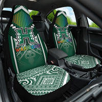 Hawaii Warriors Football Car Seat Cover Rainbow Kakau Pattern Green LT05 One Size Green - Polynesian Pride
