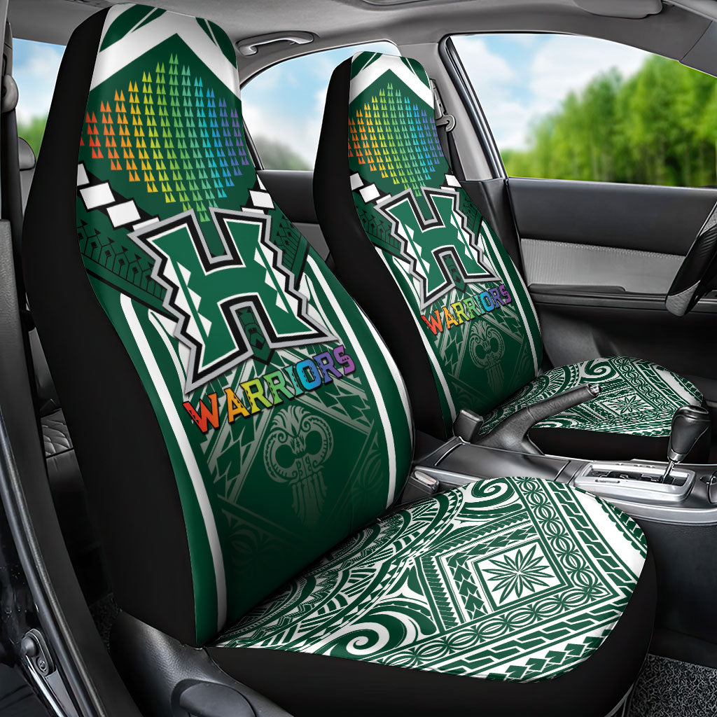 Hawaii Warriors Football Car Seat Cover Rainbow Kakau Pattern Green LT05 - Polynesian Pride
