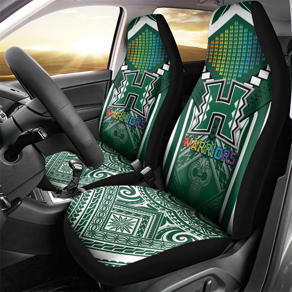 Hawaii Warriors Football Car Seat Cover Rainbow Kakau Pattern Green LT05 - Polynesian Pride