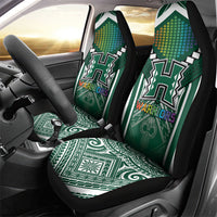 Hawaii Warriors Football Car Seat Cover Rainbow Kakau Pattern Green LT05 - Polynesian Pride