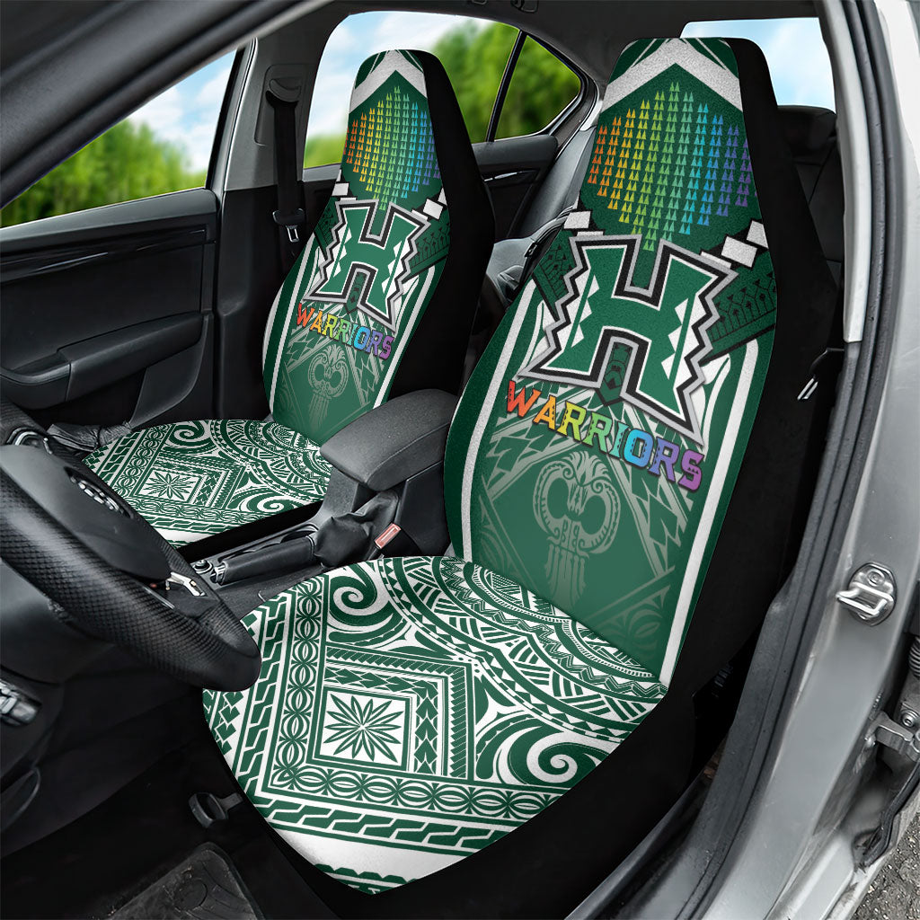 Hawaii Warriors Football Car Seat Cover Rainbow Kakau Pattern Green LT05 - Polynesian Pride