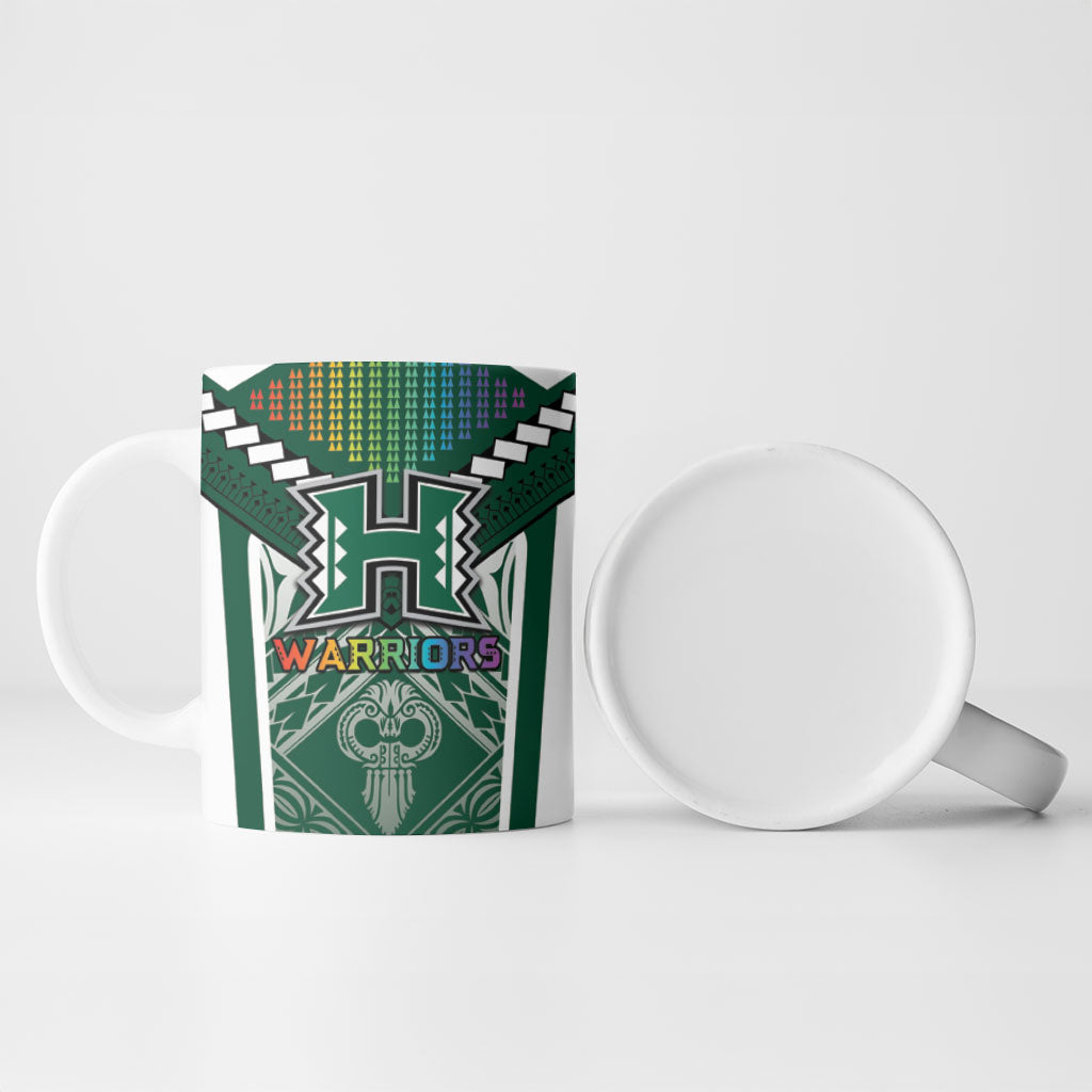 Custom Hawaii Warriors Football Ceramic Mug Rainbow Kakau Pattern Green LT05 - Polynesian Pride