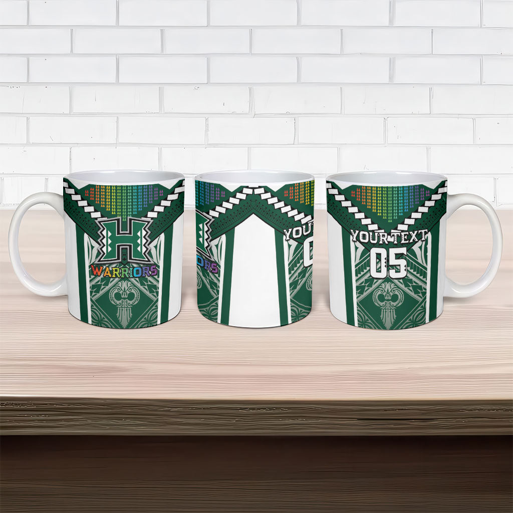 Custom Hawaii Warriors Football Ceramic Mug Rainbow Kakau Pattern Green LT05 - Polynesian Pride