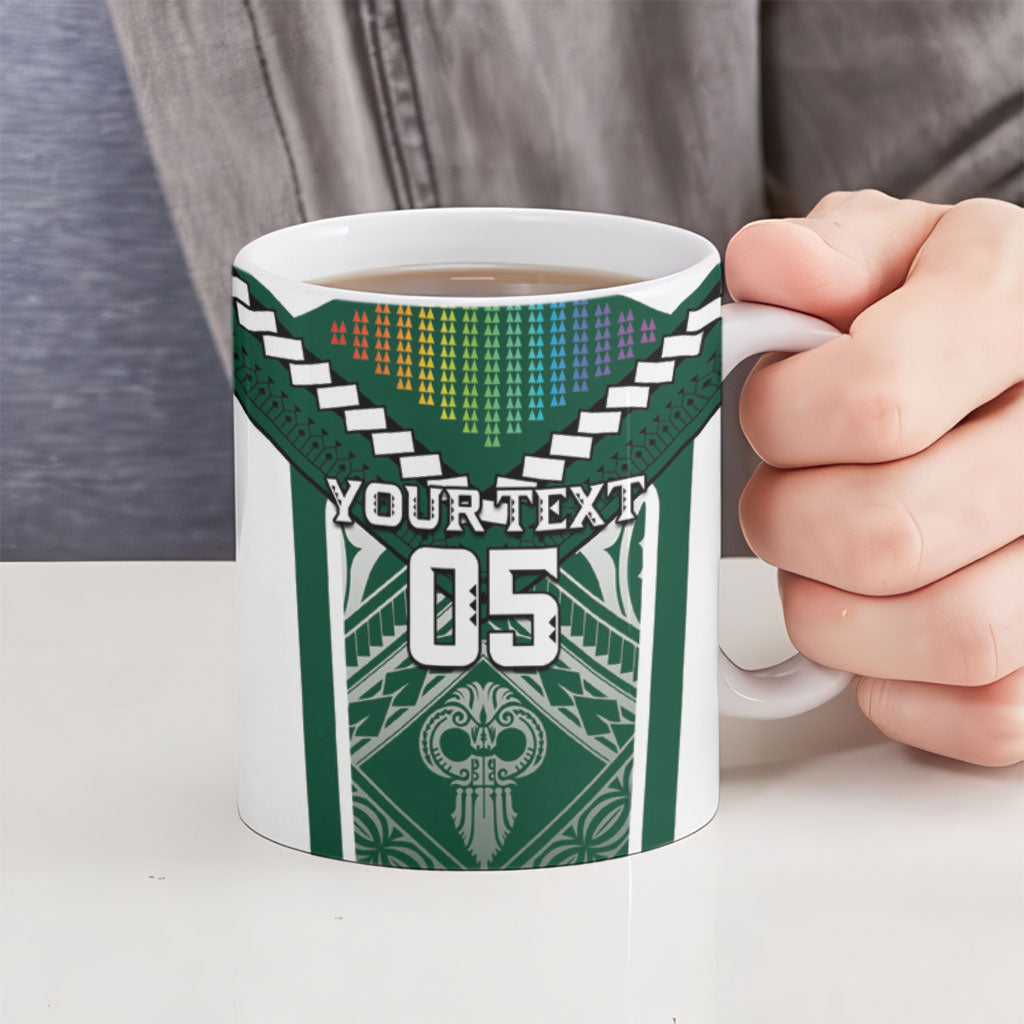Custom Hawaii Warriors Football Ceramic Mug Rainbow Kakau Pattern Green LT05 - Polynesian Pride