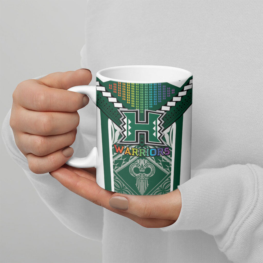 Custom Hawaii Warriors Football Ceramic Mug Rainbow Kakau Pattern Green LT05 - Polynesian Pride
