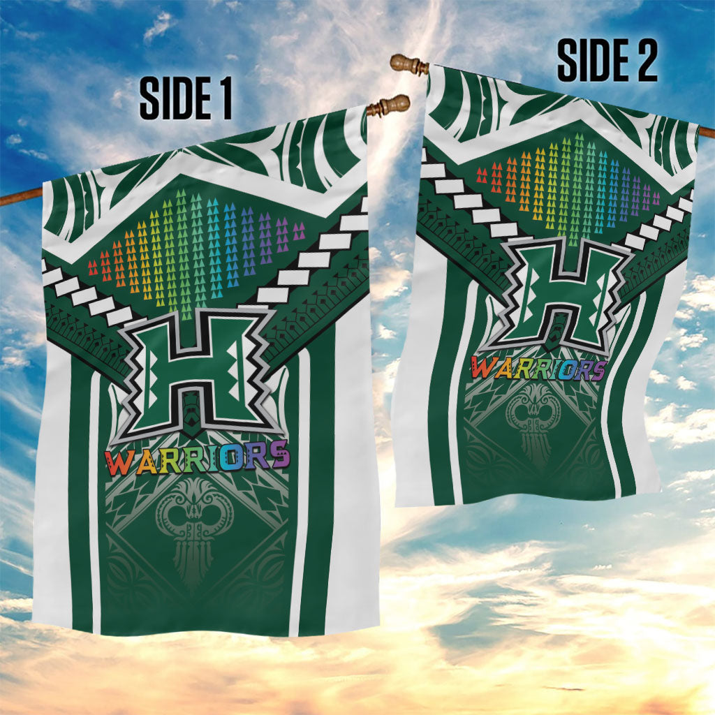 Hawaii Warriors Football Garden Flag Rainbow Kakau Pattern Green LT05 - Polynesian Pride