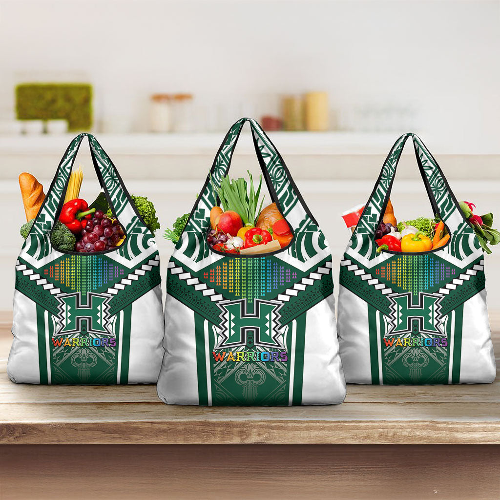 Hawaii Warriors Football Grocery Bag Rainbow Kakau Pattern Green LT05 3-pack One Size Green - Polynesian Pride