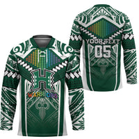 Custom Hawaii Warriors Football Hockey Jersey Rainbow Kakau Pattern Green LT05 - Polynesian Pride