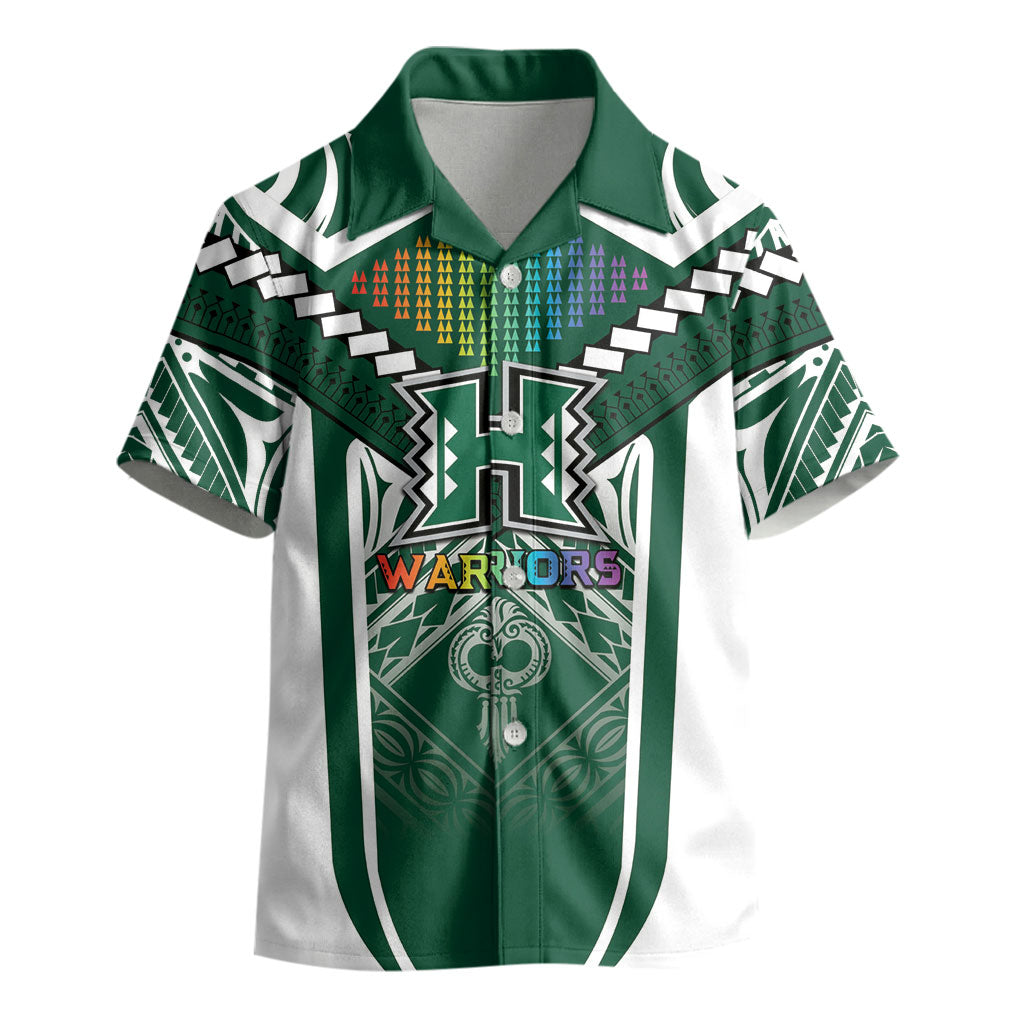 Custom Hawaii Warriors Football Kid Hawaiian Shirt Rainbow Kakau Pattern Green LT05 - Polynesian Pride