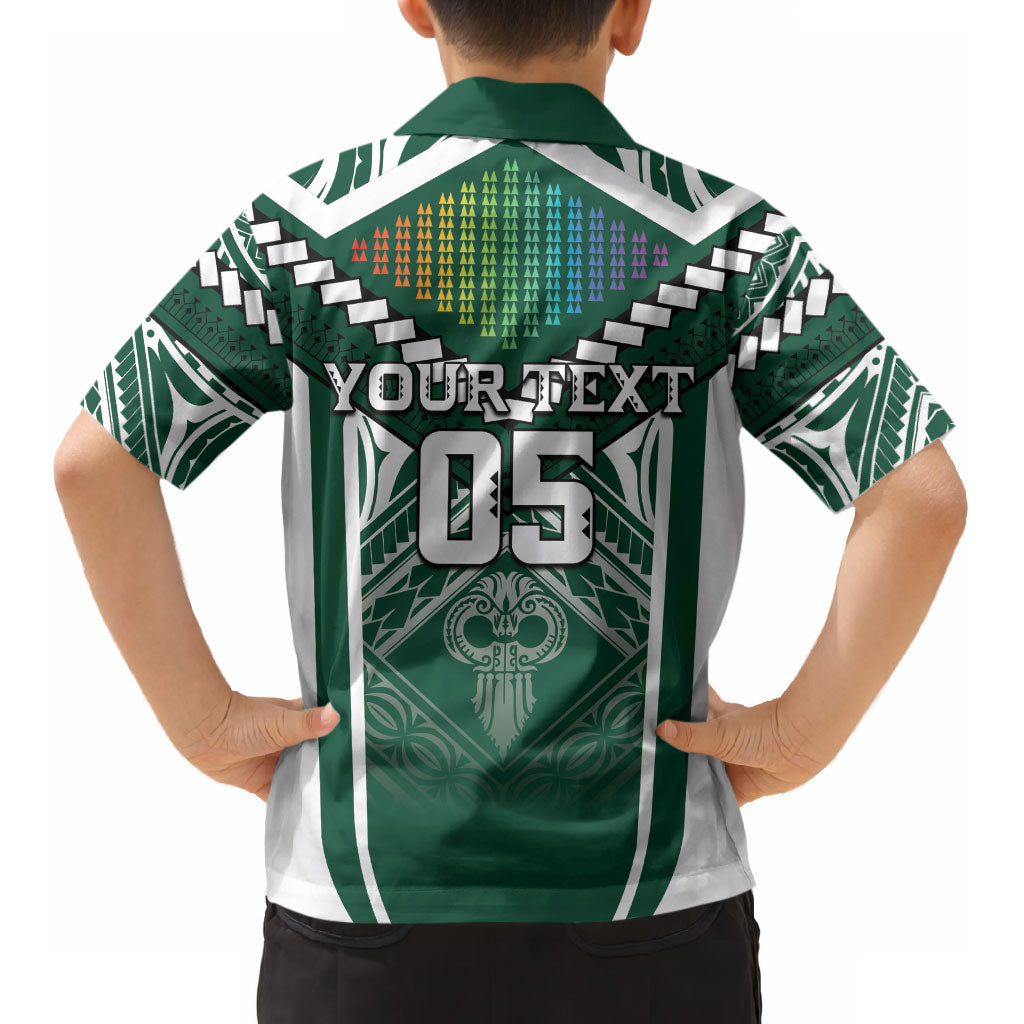 Custom Hawaii Warriors Football Kid Hawaiian Shirt Rainbow Kakau Pattern Green LT05 - Polynesian Pride