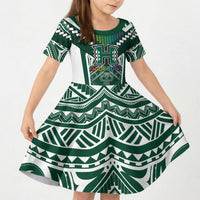 Custom Hawaii Warriors Football Kid Short Sleeve Dress Rainbow Kakau Pattern Green LT05 KID Green - Polynesian Pride