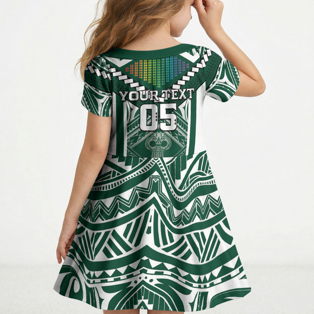 Custom Hawaii Warriors Football Kid Short Sleeve Dress Rainbow Kakau Pattern Green LT05 - Polynesian Pride