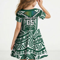 Custom Hawaii Warriors Football Kid Short Sleeve Dress Rainbow Kakau Pattern Green LT05 - Polynesian Pride