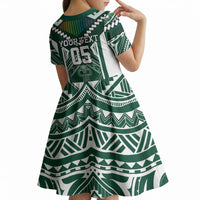 Custom Hawaii Warriors Football Kid Short Sleeve Dress Rainbow Kakau Pattern Green LT05 - Polynesian Pride