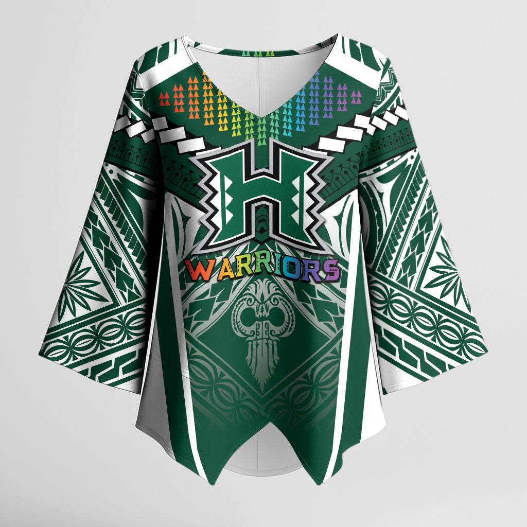 Custom Hawaii Warriors Football Kimono Sleeve Blouse Rainbow Kakau Pattern Green LT05 Female Green - Polynesian Pride