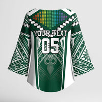 Custom Hawaii Warriors Football Kimono Sleeve Blouse Rainbow Kakau Pattern Green LT05 - Polynesian Pride