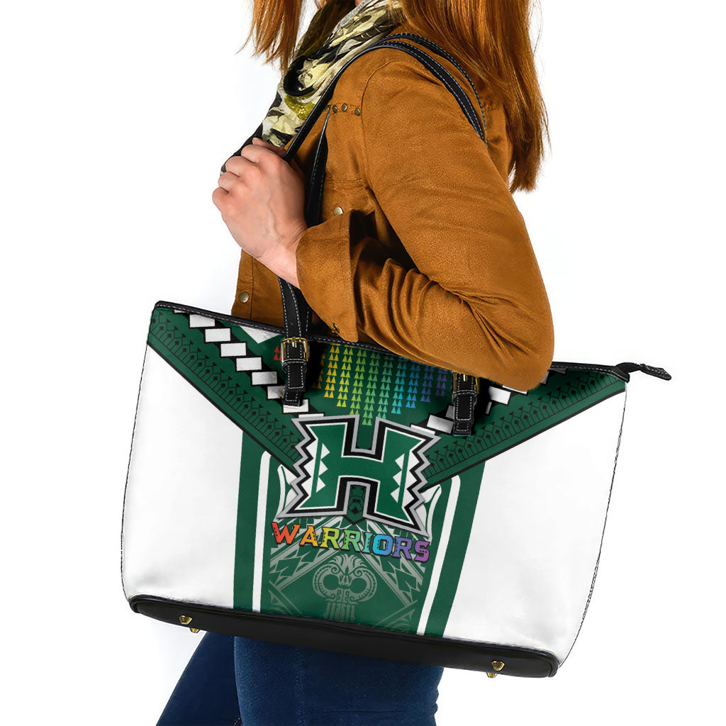 Hawaii Warriors Football Leather Tote Bag Rainbow Kakau Pattern Green LT05 Green - Polynesian Pride