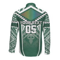Custom Hawaii Warriors Football Long Sleeve Button Shirt Rainbow Kakau Pattern Green LT05 - Polynesian Pride