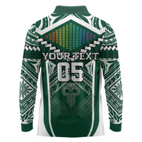Custom Hawaii Warriors Football Long Sleeve Polo Shirt Rainbow Kakau Pattern Green LT05 - Polynesian Pride