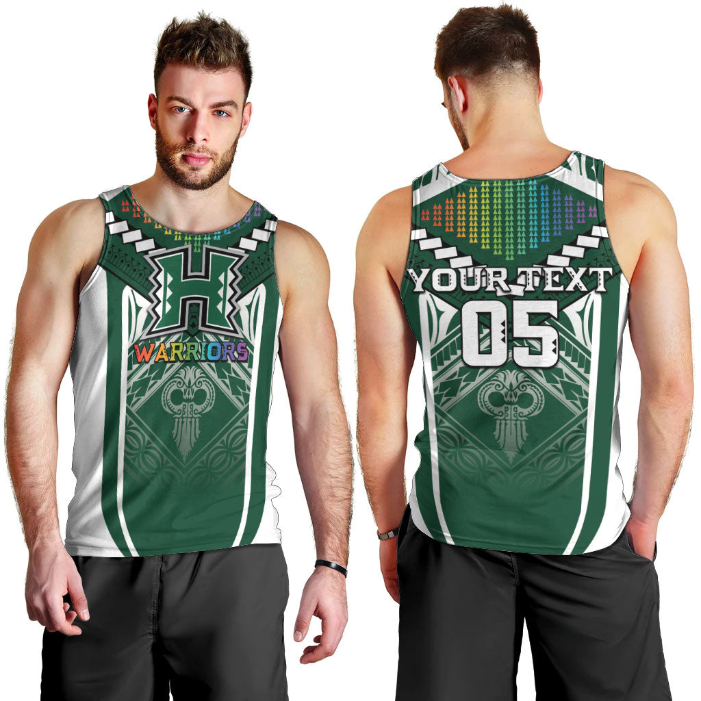 Custom Hawaii Warriors Football Men Tank Top Rainbow Kakau Pattern Green LT05 - Polynesian Pride