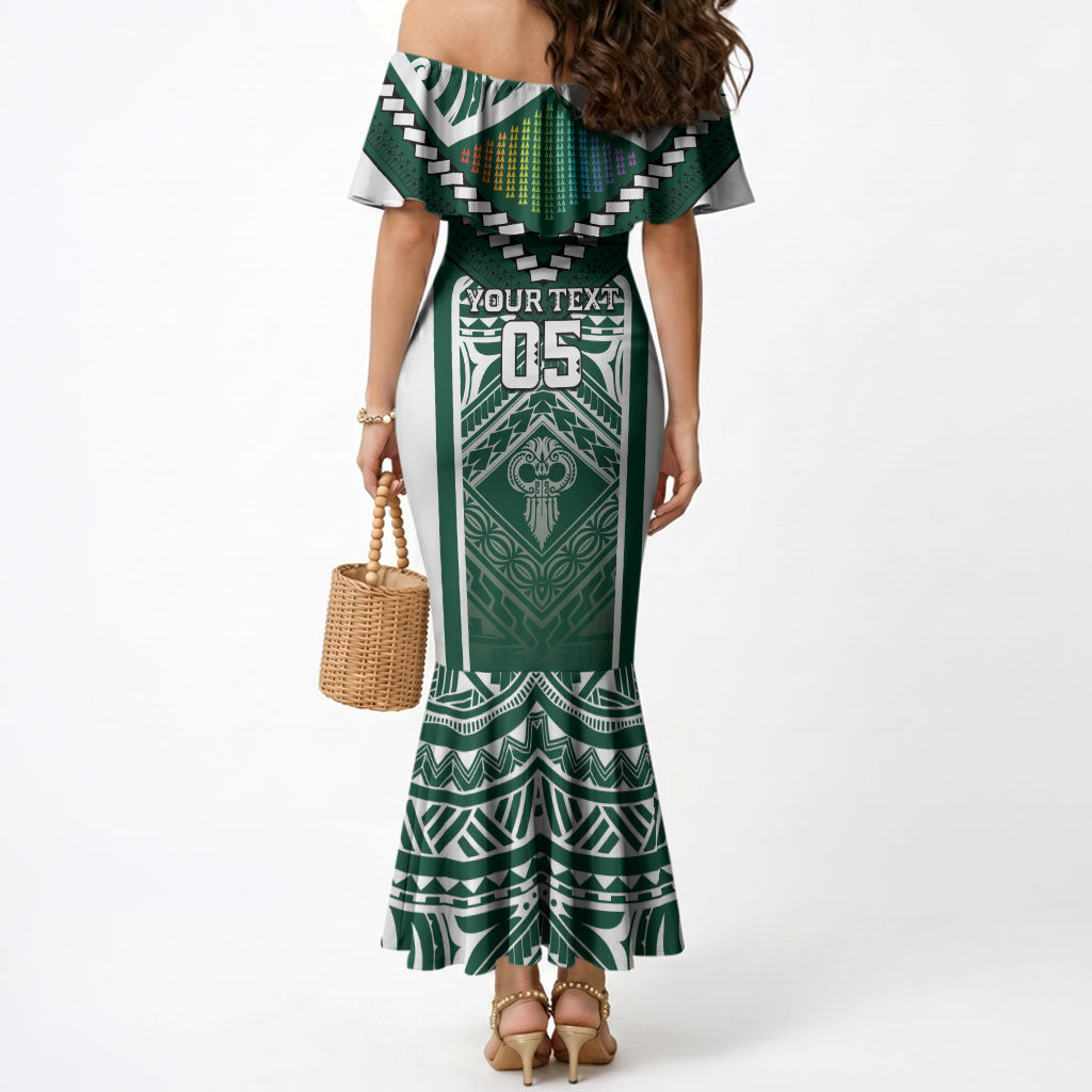 Custom Hawaii Warriors Football Mermaid Dress Rainbow Kakau Pattern Green LT05 - Polynesian Pride
