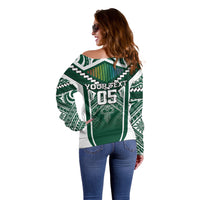 Custom Hawaii Warriors Football Off Shoulder Sweater Rainbow Kakau Pattern Green LT05 - Polynesian Pride