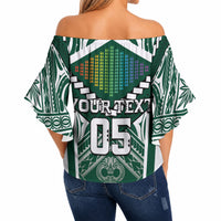 Custom Hawaii Warriors Football Off Shoulder Wrap Waist Top Rainbow Kakau Pattern Green LT05 - Polynesian Pride
