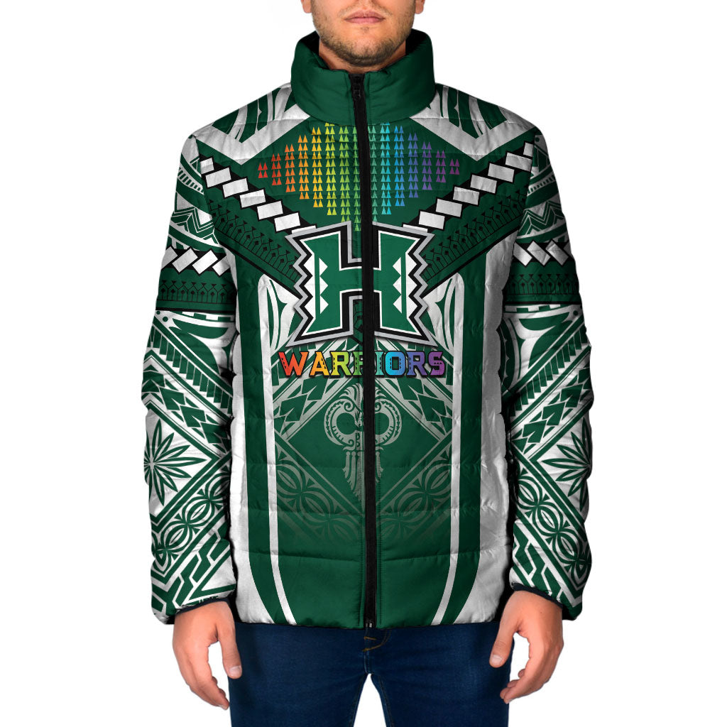 Custom Hawaii Warriors Football Padded Jacket Rainbow Kakau Pattern Green LT05 Men Green - Polynesian Pride