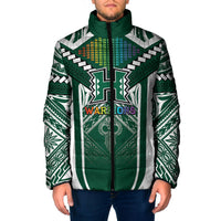 Custom Hawaii Warriors Football Padded Jacket Rainbow Kakau Pattern Green LT05 Men Green - Polynesian Pride