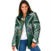 Custom Hawaii Warriors Football Padded Jacket Rainbow Kakau Pattern Green LT05 Women Green - Polynesian Pride