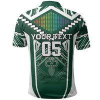 Custom Hawaii Warriors Football Polo Shirt Rainbow Kakau Pattern Green LT05 - Polynesian Pride