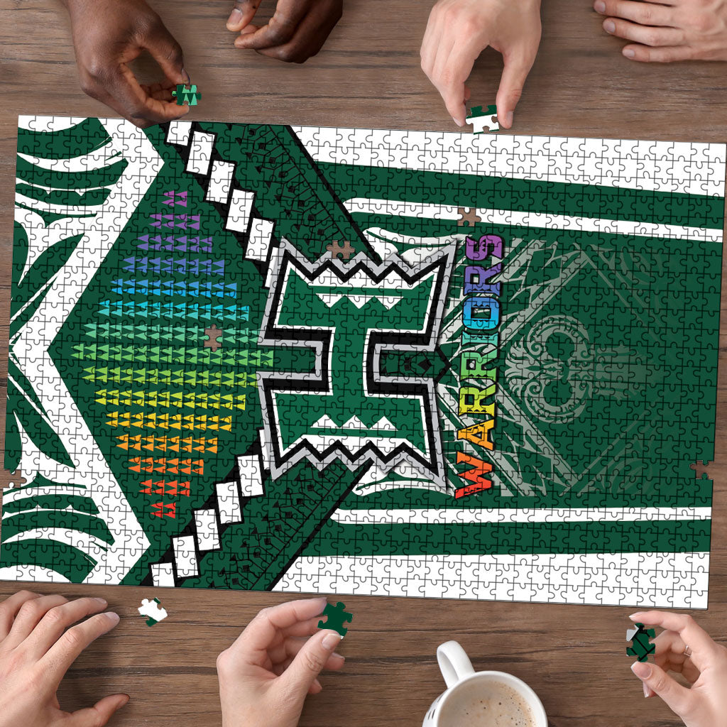 Hawaii Warriors Football Puzzle Rainbow Kakau Pattern Green LT05 - Polynesian Pride