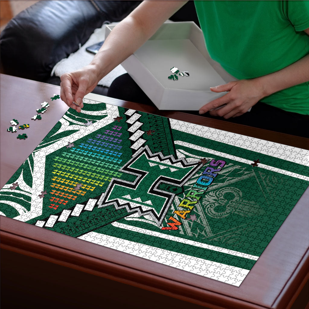 Hawaii Warriors Football Puzzle Rainbow Kakau Pattern Green LT05 - Polynesian Pride