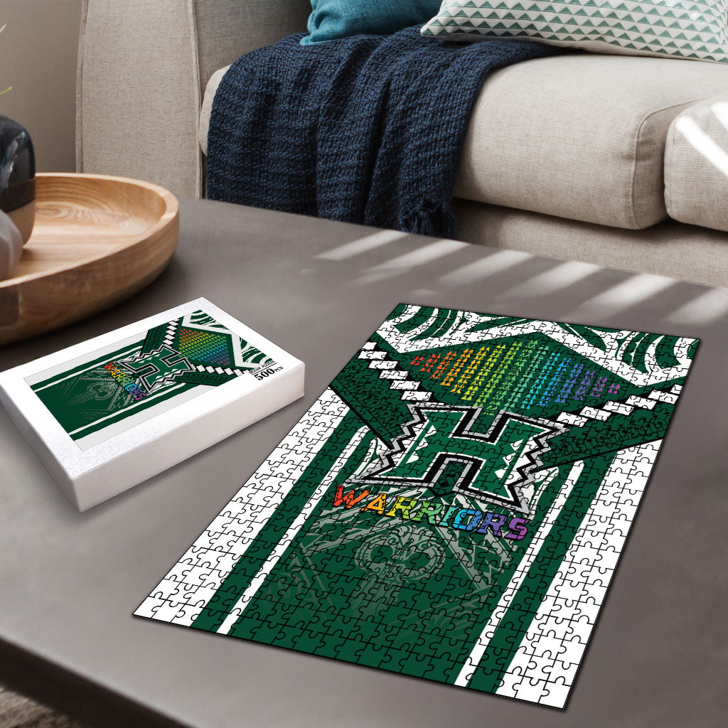 Hawaii Warriors Football Puzzle Rainbow Kakau Pattern Green LT05 - Polynesian Pride