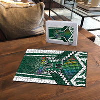 Hawaii Warriors Football Puzzle Rainbow Kakau Pattern Green LT05 - Polynesian Pride