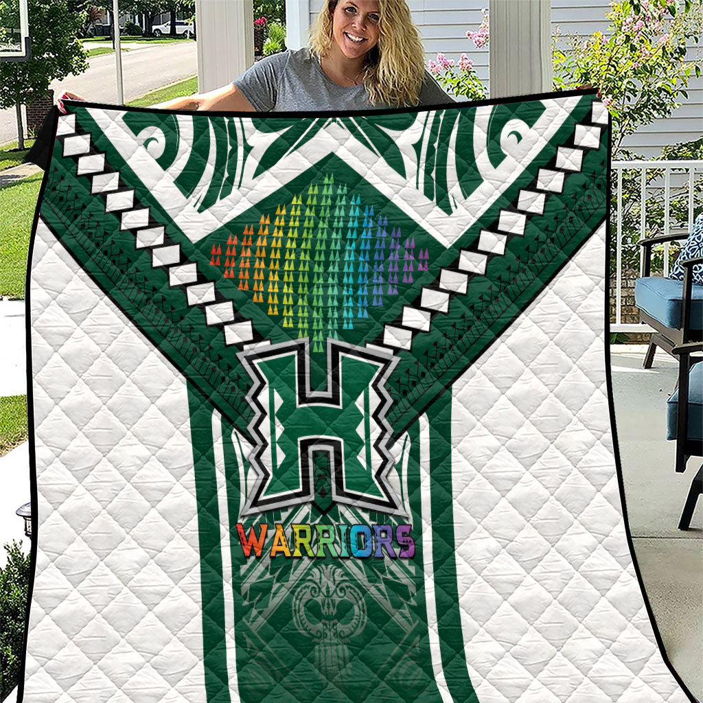 Hawaii Warriors Football Quilt Rainbow Kakau Pattern Green LT05 Green - Polynesian Pride
