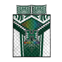 Hawaii Warriors Football Quilt Bed Set Rainbow Kakau Pattern Green LT05 - Polynesian Pride