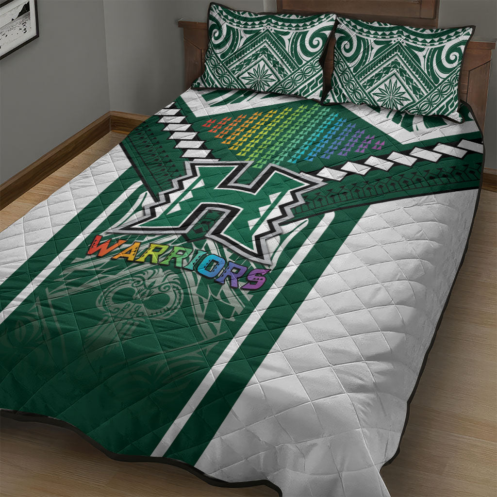 Hawaii Warriors Football Quilt Bed Set Rainbow Kakau Pattern Green LT05 - Polynesian Pride