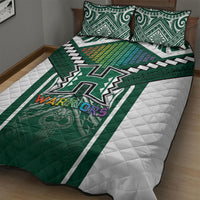 Hawaii Warriors Football Quilt Bed Set Rainbow Kakau Pattern Green LT05 - Polynesian Pride