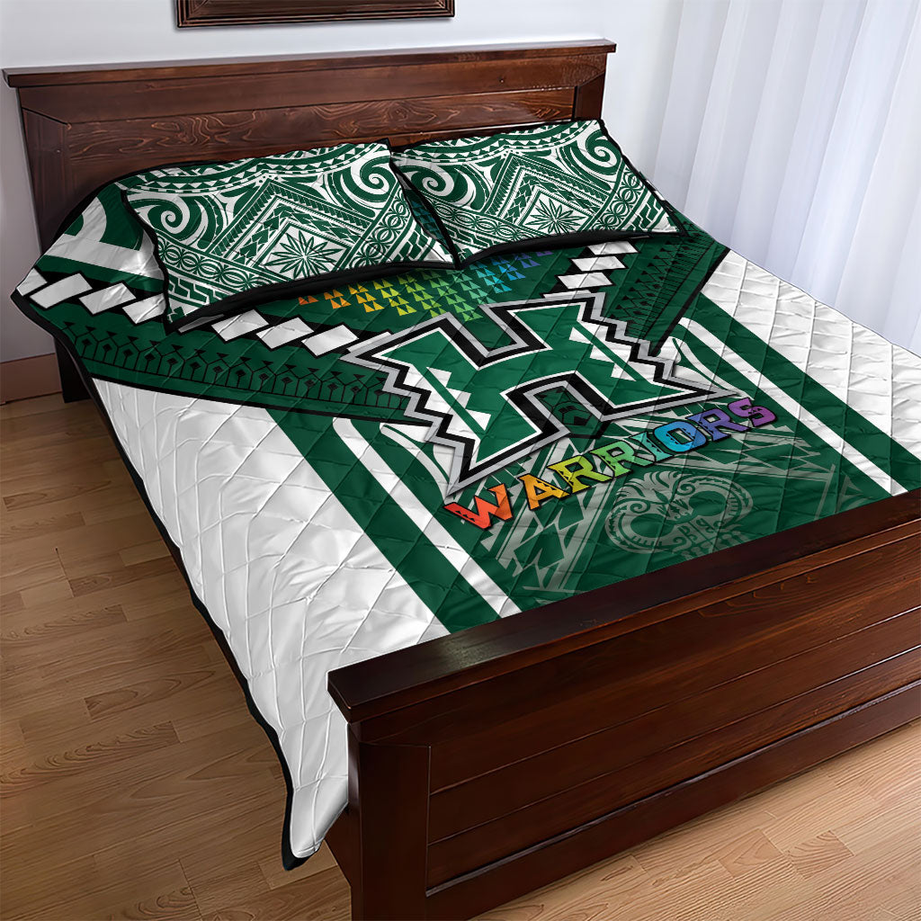 Hawaii Warriors Football Quilt Bed Set Rainbow Kakau Pattern Green LT05 - Polynesian Pride